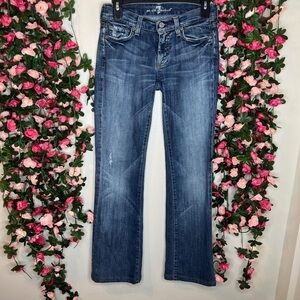 7 For All Mankind Women’s Low Rise Boot Cut Dark Wash Jean 26 Blue Distressed